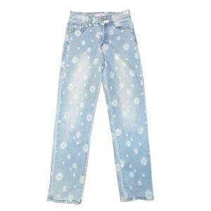Gogo Star Girls Straight Leg All Over Daisy Flower Denim Jeans Floral Size 10